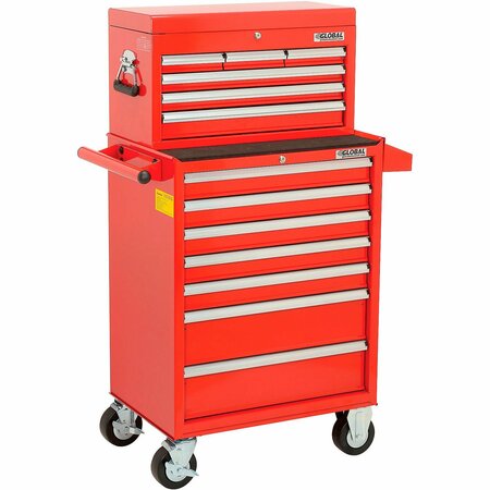 GLOBAL INDUSTRIAL 26-3/8in x 18-1/8in x 52-9/16in 13 Drawer Red Roller Cabinet & Chest Combo 535487